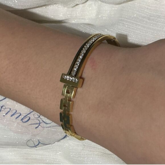 👠 Gold Link Cz Diamond Bangle Bracelet - Picture 11 of 17